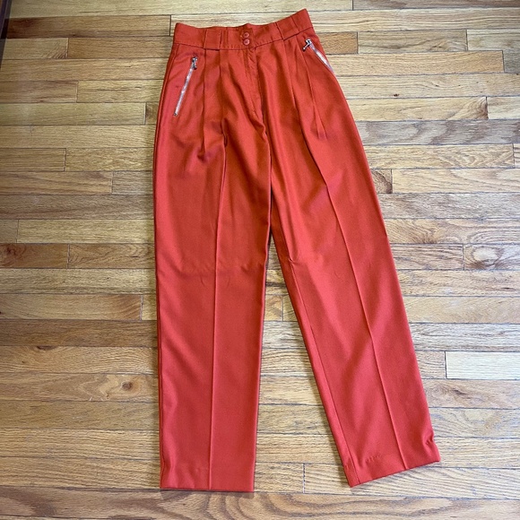 Vintage 90s Together! Orange Pleated Pants - Picture 2 of 6